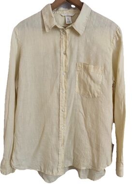H&M 100% linen Light yellow Long-Sleeve Button-Down Shirt
